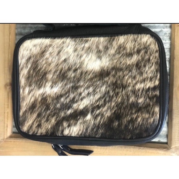 Jewelry Cowhide Travel Case Organizer Black Leather Blue FeltLiner‎ New